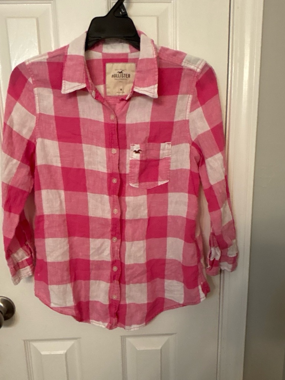 Hollister Pink and White Buffalo Plaid Button-Down Shirt